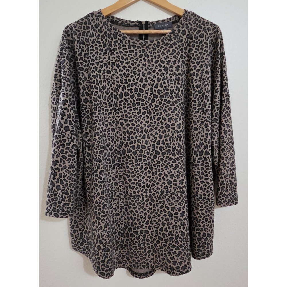 Primark XL Tunic Top Animal Print Leopard Tan Brown Casual Long Sleeve‎ Blouse